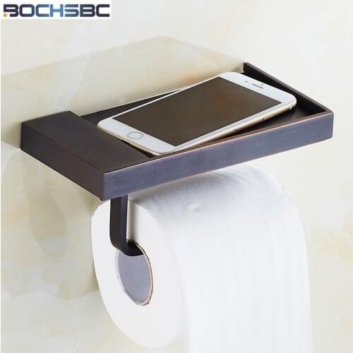 BOCHSBC Toilet Mobile Phone Paper Holdes Antique Black Copper Tissue Holder Black Bronze Porte Papier Toilette