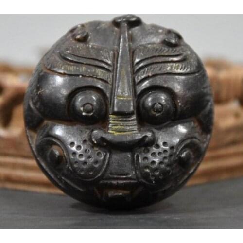 Hongshan culture archaize black iron meteorite sculpture Tiger Head Seal statue