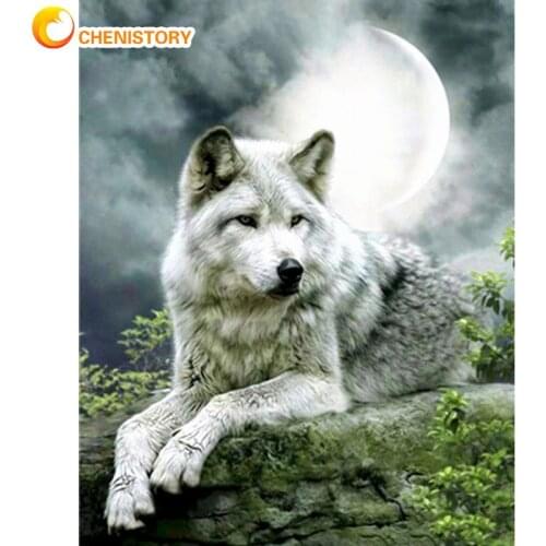 CHENISTORY Oil Painting By Numbers Lonely Wolf Kits Drawing On Canvas Home Decor HandPainted Animal Wall Art Picture DIY Gifts