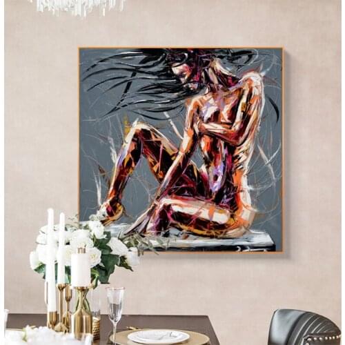 Knife Oil Painting Printed on Canvas Abstract Cool Girl Figure Picture Canvas Poster Pictures for Living Room Home Decor Cuadros