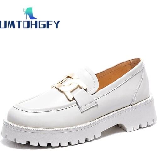Classic Black White Loafers Shoes Women Spring 2021 Newly Thick-soled Sneakers Genuine Leather Casual Trend Girl Shoes Students