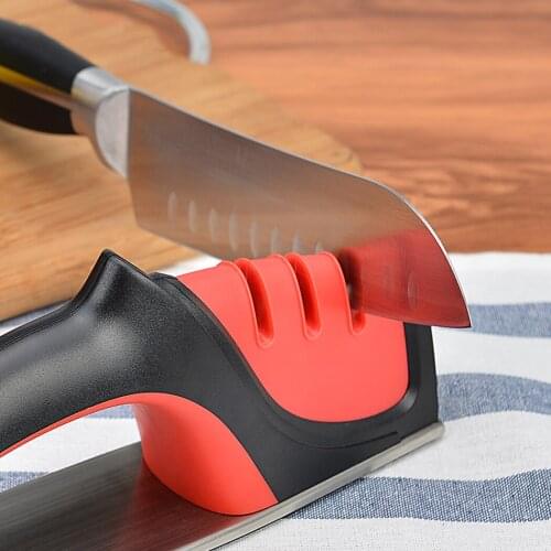 Kitchen Tools Handheld Household Sharpeners Three-Card Groove Fine Grinding Whetstone Ceramic Emery Sharpener Stainless Steel