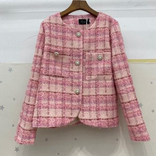 French style small fragrance tweed short jacket woen o-neck single breasted top outerwear