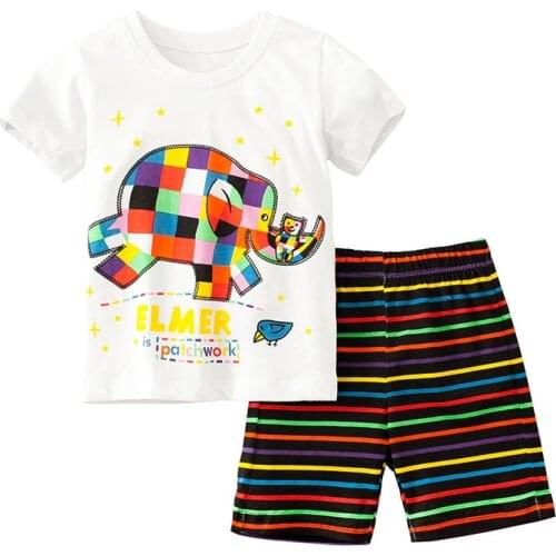 Little Maven New Summer Children Colorful Elephant Cartoon Printed O-neck Cotton Knitted Boys 1-6yrs Casual Short Tshirt Sets