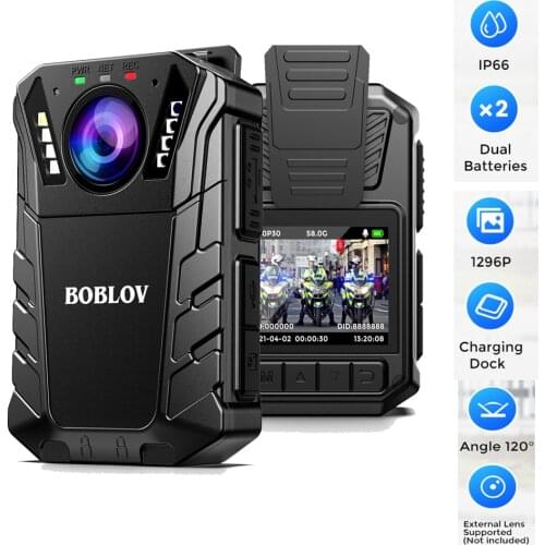 BOBLOV KJ09 Mini Body Camera Full HD 1296P Body Mounted Camera Drop Resistance 64GB IP66 Waterproof Support External Lens Cam