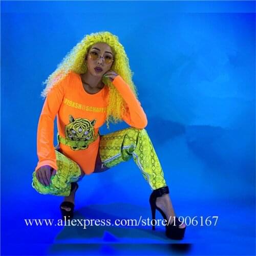 Fashion sexy women yellow costumes party bar singer dancer stage dance suit performance wears ds clothes outfit