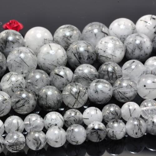 Natural Black Rutilated Quartz Smooth Round Loose Beads Wholesale Gemstone Semi Precious Stone Bracelet Jewelry Making
