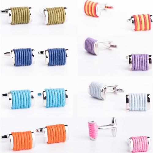 Novelty Rope Cufflinks For Mens Design String Cuff Buttons Blue Orange Green Rectangle Metal Base Jewelry Wholesale&Retail