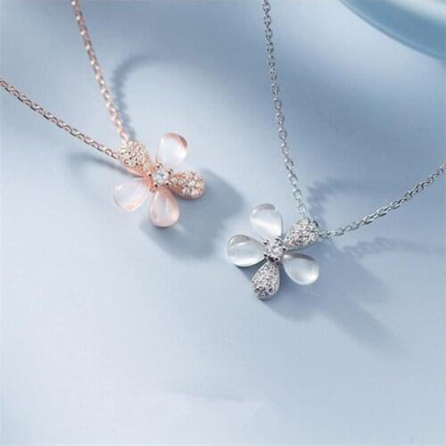 New Fashion Lady 925 Sterling Silver Necklace Girl Jewelry Trendy Rose Gold Flower Pendant Necklace Female Clavicle Accessories