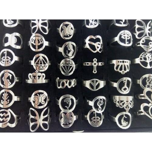 Wholesale 36pcs design TOP mix Women Lady Silver Polished Stainless Steel beautiful Rings Fashion Jewelry Party Gift