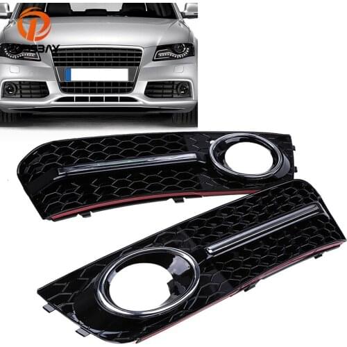 POSSBAY Front Bumper Lower Grille Grill Fog Lights Hole Lamp Cover for Audi A4/B8 2007-2011 Pre-facelift Car Side Accessories