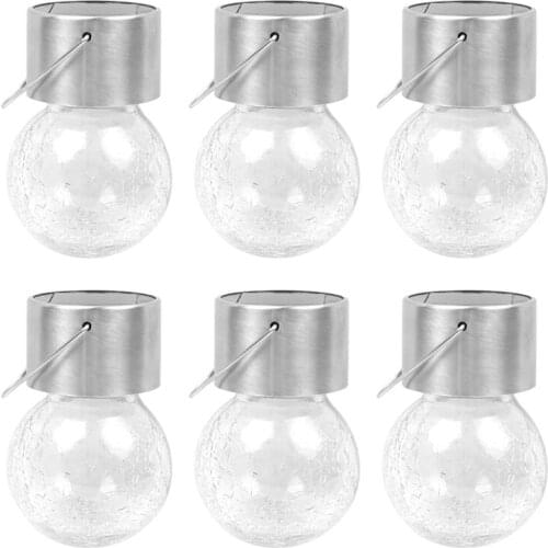 6Pack Hanging Solar Lights Cracked Glass Ball Lights Decorative Ball Lights Tree Solar Lights for Garden Yard Patio
