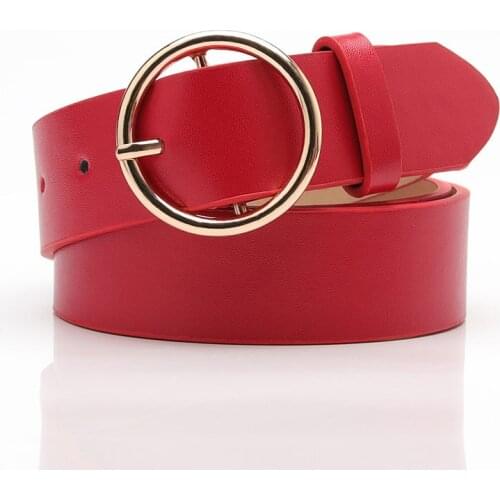 Women Leather Belt Newest Round Buckle Belts Female Leisure Jeans Wild Metal Buckle Women Strap Belt