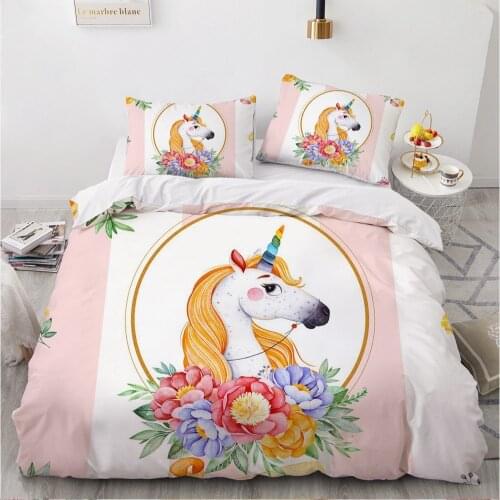 Luxury 3D Quilt Duvet Cover Set Comforter Bedding Set Queen King Queen Double Single Size Unicorn Design Custom Bedclothes