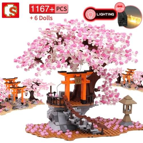 SEMBO Japanese City Sakura Street Mini Blocks Idee Sakura Inari Schrein DIY Cherry Blossoms Tree House Building Blocks Kids Toys