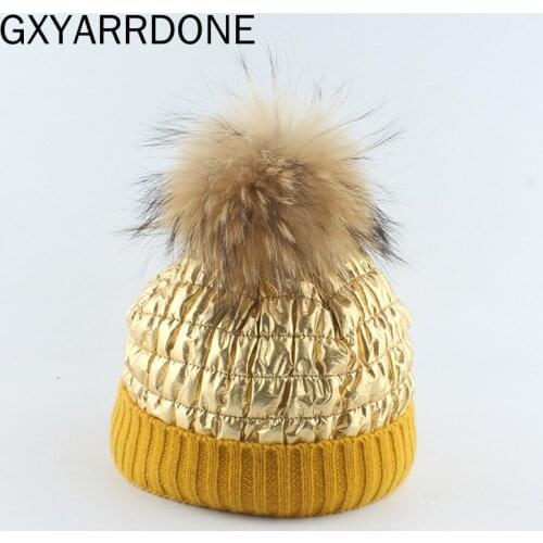 2020 New Windproof Beanies Girls Boys Winter Pompon Hats For Kids Warm Knitted Ski Cap Big Real Fur Pompom Hat