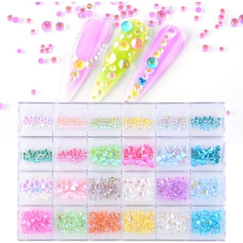 Swarovsky 21 grids/box AB Nail Art Diamond Gem 3D Nail Sequin Crystal Rhinestone Glass Nail Art Decoration