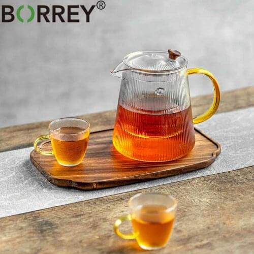 BORREY Heat-resistant Glass Teapot With Removable Infuser Stripes Crystal Glass Teapot Flower Tea Kettle Kung Fu Tea Sets