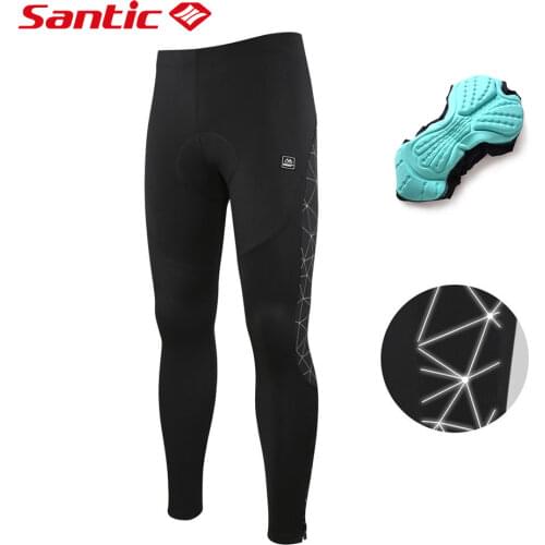 Santic Cycling Tights Fleece Thermal Breathable Cushion Padded Bicycle MTB Long Pants Reflective Winter Leggings Sports Trousers
