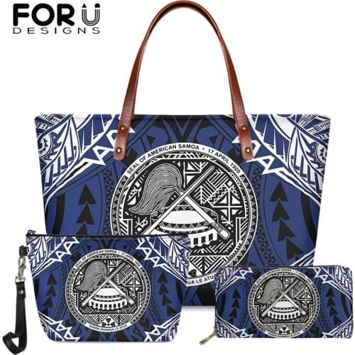 FORUDESIGNS 2021 Hot Sale Women Handbags Set American Samoa Pattern Big Capacity Shoulder Bags And Pu Purse Clutch Totes Mujer