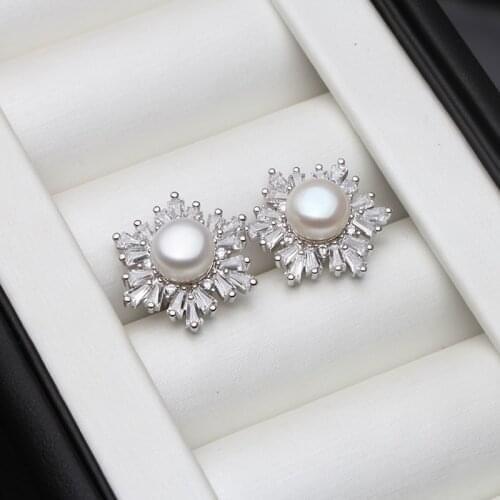 100% Real Natural Pearl 925 Sterling Silver Earring Woman,Classic Wedding Freshwater Pearl Earrings Anniversary Gift