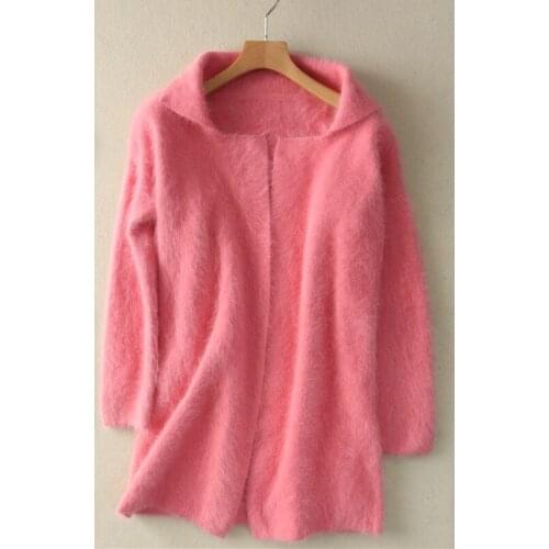 New Autumn Winter Women 100% Real Mink Cashmere Sweater Mandarin Collar Cashmere Dropshipping Long Cardigans tbsr637