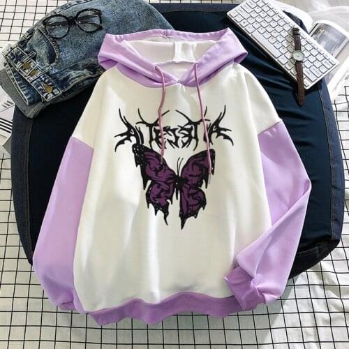 2021 Winter Gothic Oversized Hoodie Sweatshirt Dark Butterfly Skull E-girl Punk Women Hip-hop Long Sleeve Pullovers Streetwear