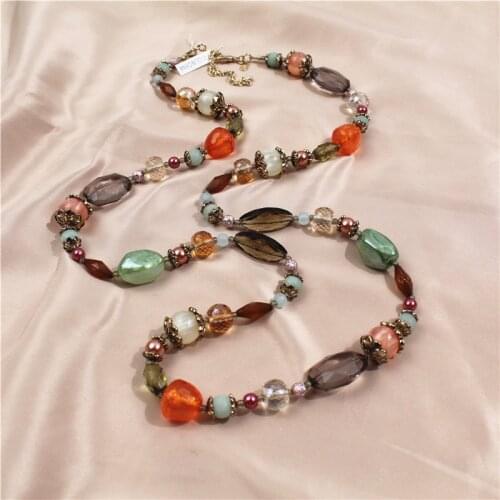 Vintage bead crystal tassel sweater chian necklace jewelry for women