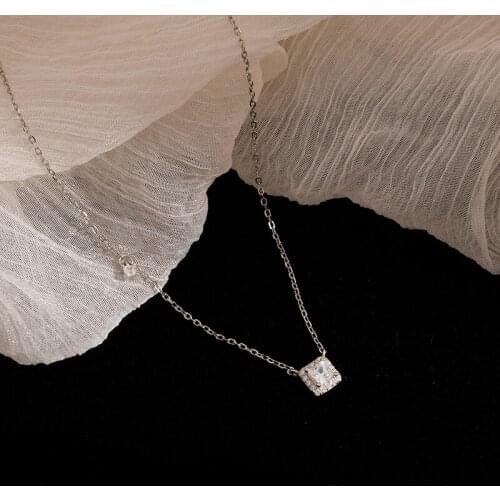 925 Sterling Silver Shiny Silver Square Cubic Zircon Necklace For Women Wedding Bride Gift Temperament Jewelry Gifts S-N721