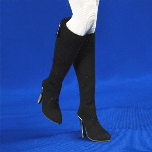 1/6th Black Female Long High-heeled Boots Model for 12" Body