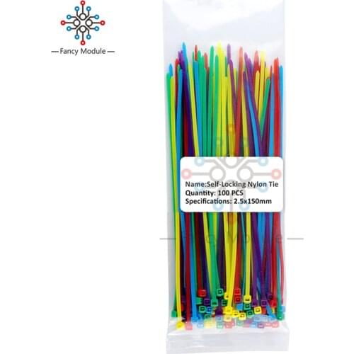 100PC Colorful Nylon Cable Marker Ties 10Colors 2.5*100mm 2.5*150mm 2.5*200mm Label Wire Straps,Self-Locking Plastic Nylon Cable