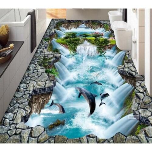 Beibehang Bathroom 3D flooring high-definition water production floating mountain dolphin 3D outdoor painting floor mural photo
