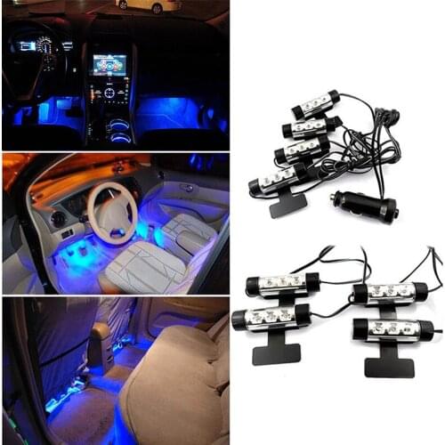 4x 3 LED Blue Car Charge interior accessories foot car decorative 4in1 lights Car Interior Decoration Light