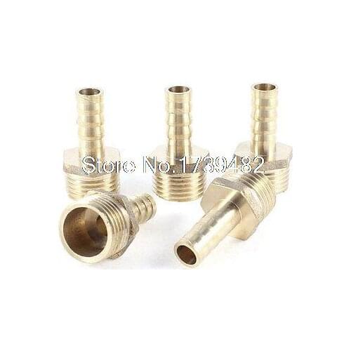 5 Pcs 1/2"PT Male Thread to 10mm Hose Barb Brass Straight Coupling Fitting