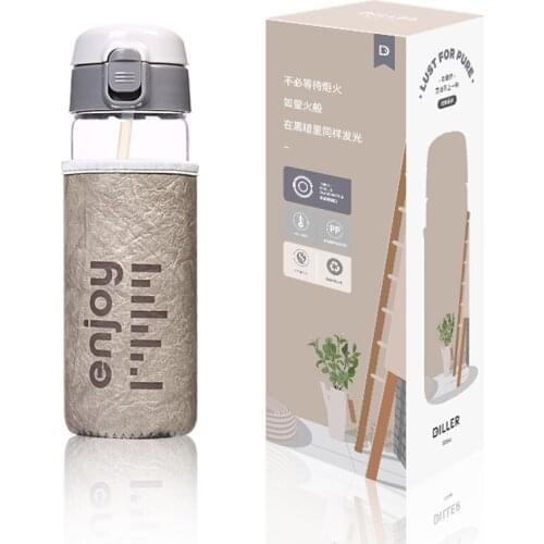 500ML New Cute Leather Sleeve Glass Cup Baby Milk Cup Drinking Water Leak-proof Tumbler Handy Straw Cup Mother Drinkware