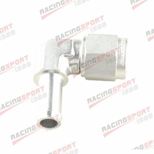 6AN AN6 AN-6 Female To 3/8" 10mm 90 Degree Barb Hose Adapter Fitting Silver