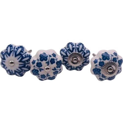 6x Blue and white porcelain Pumpkins Knobs Ceramic Kitchen Cupboard Cabinet Wardrobe Baby Children Room Pull Drawer 40mm Handle