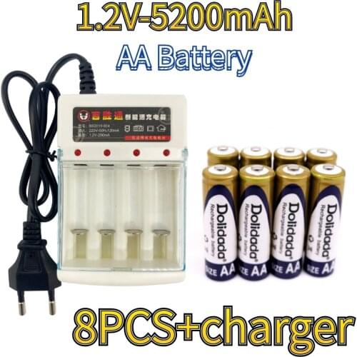 Dolidada new battery AA 5200 mAh rechargeable battery Ni-MH 1.2V AA battery watches, mice, computers, toys in+Charger