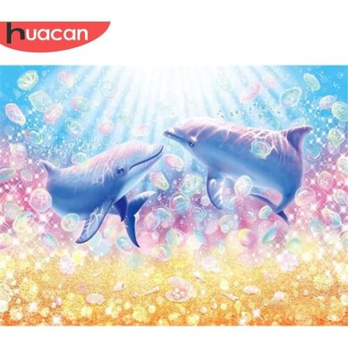 HUACAN Diamond Painting Dolphin Cross Stitch 5D DIY Diamond Embroidery Animal Full Square/round Rhinestone Of Picture Wall Art