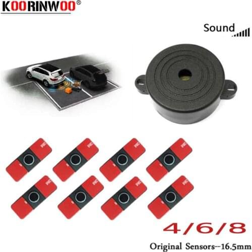 Koorinwoo Auto Original Flat Parktronic Parking Sensor with 8 6 4 Probe Reverse Buzzer Radar Car Detector Black White Silver Red