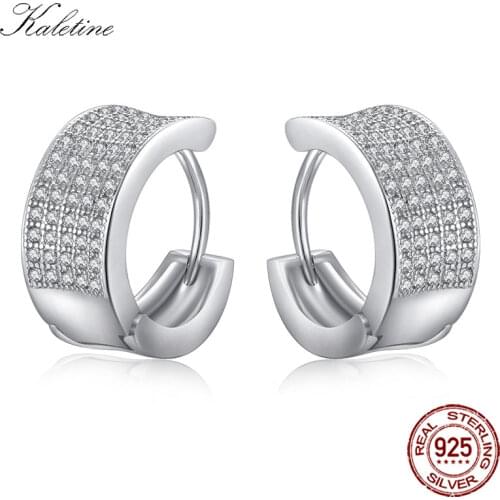 KALETINE Hoop Earrings Small Hoop Solid 925 Sterling Silver CZ Stone Pave Setting Huggie Earrings for Women Men Jewelry ESCH8064