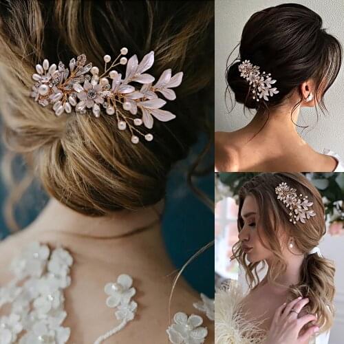 Golden Leaves Bridal Headband Wedding Hair Comb Classic Western Wedding Headwear for Bride Hair Pins Bridal Tiaras Hair Jewelry