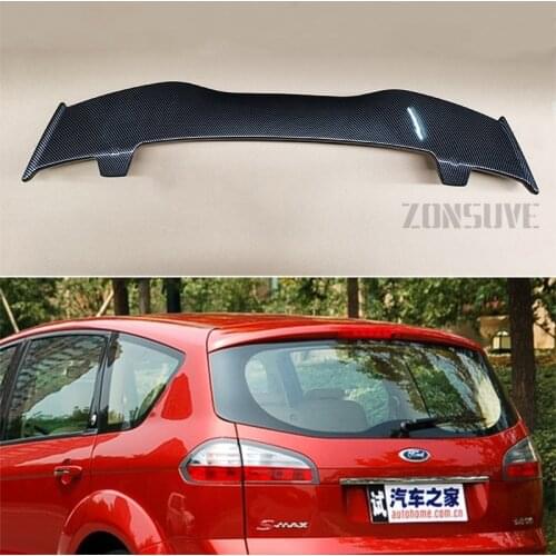Use For Ford S-MAX 2007 2008 2009 Spoiler ABS Plastic Carbon Fiber Look Hatchback Roof Rear Wing Body Kit Accessories