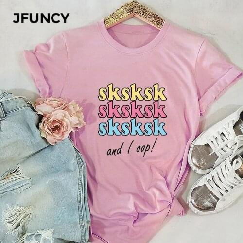 JFUNCY Harajuku Funny Graphic Print Tshirt Womens Cotton T-shirts Female Short Sleeve Tees Tops Oversize Summer Woman Clothing