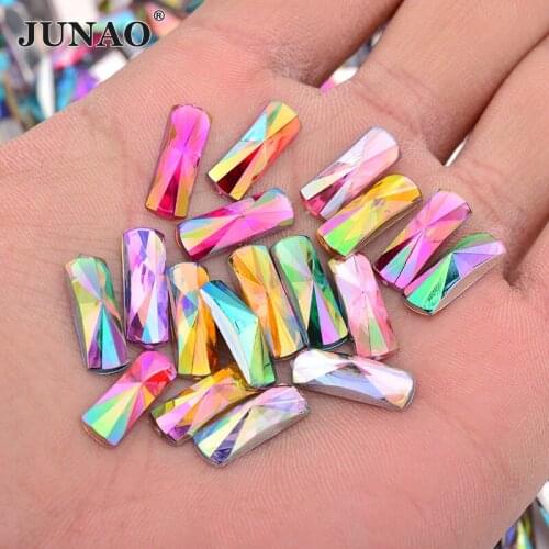 JUNAO 6*16mm Mix Color AB Crystals Rectangle Rhinestones Flat Back Acrylic Crystal Stones Non Hotfix Strass DIY Jewelry Making