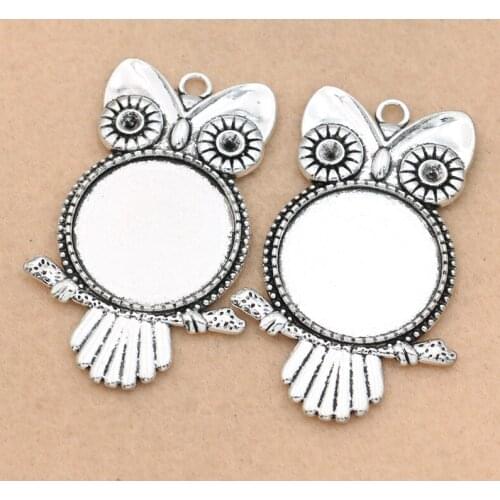 KJjewel Antique Silver Plated Owl Charms Pendants Photo Frame Jewelry DIY Findings Jewelry Making Bracelet Accessories 24mm