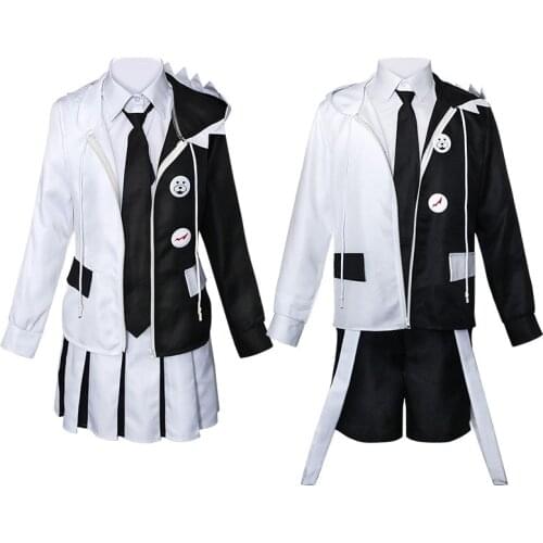 Monokuma Costume Anime Danganronpa Black and White Bear Cosplay Cuostume Coat Dress Pants Helloween Carnival Suit For Women Men