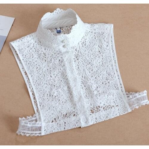 Lace Embroidery Ruffle Stand Fake Collar for Women Shirt False Collar Stand Elegant Detachable Shirt Collars Faux Col