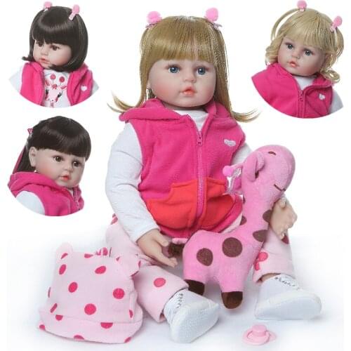 Reborn Girl Dolls NPK 48CM Silicone reborn baby dolls toys for children gift with giraffe stuffed doll bebe realistic reborn