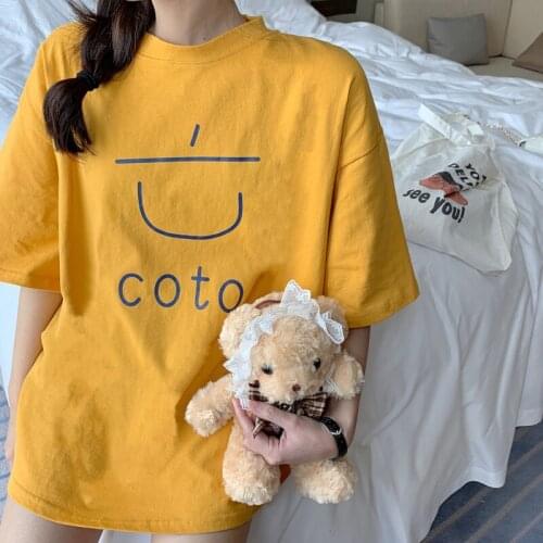 Summer 2021vintage Japanese Simple Pattern Printing Kawaii Loose Summer Short-Sleeved T-Shirt Top Women